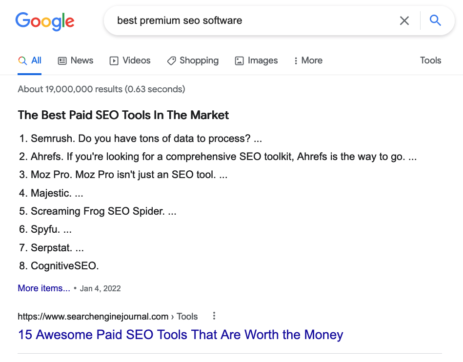 Featured Snippet for best premium SEO software
