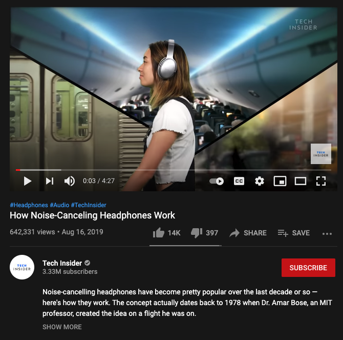 YouTube hashtags example screenshot