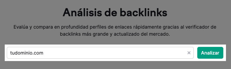 Página de inicio de Análisis de backlinks de Semrush