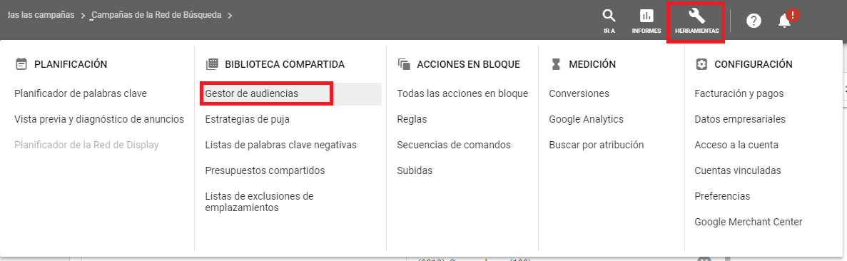 Creación de audiencias desde Google Ads