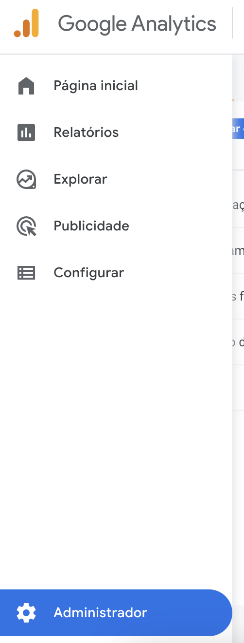 opção admin no ga4