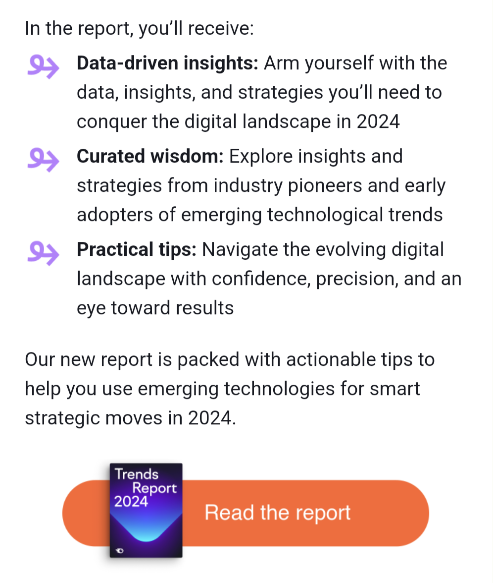Semrush's use of bullet points in an email summarizing the Trends report