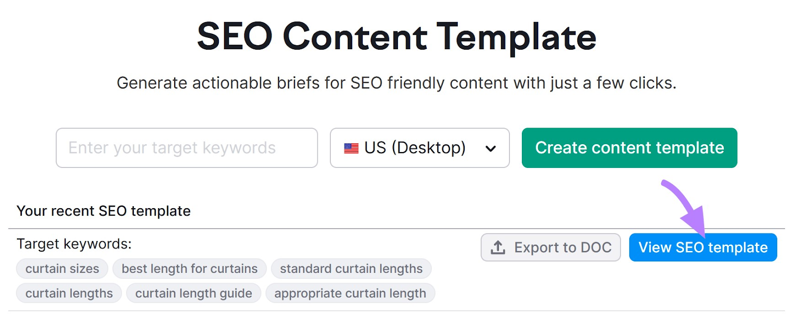 View SEO template button highlighted