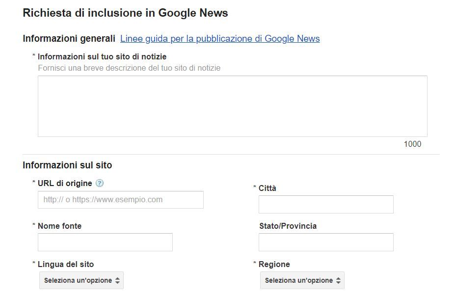 richiesta di inclusione in google news (come entrare)