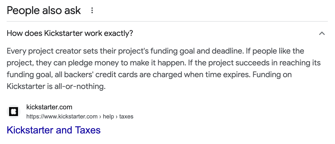 "How does Kickstarted work exactly?" question under "People Also Ask" section