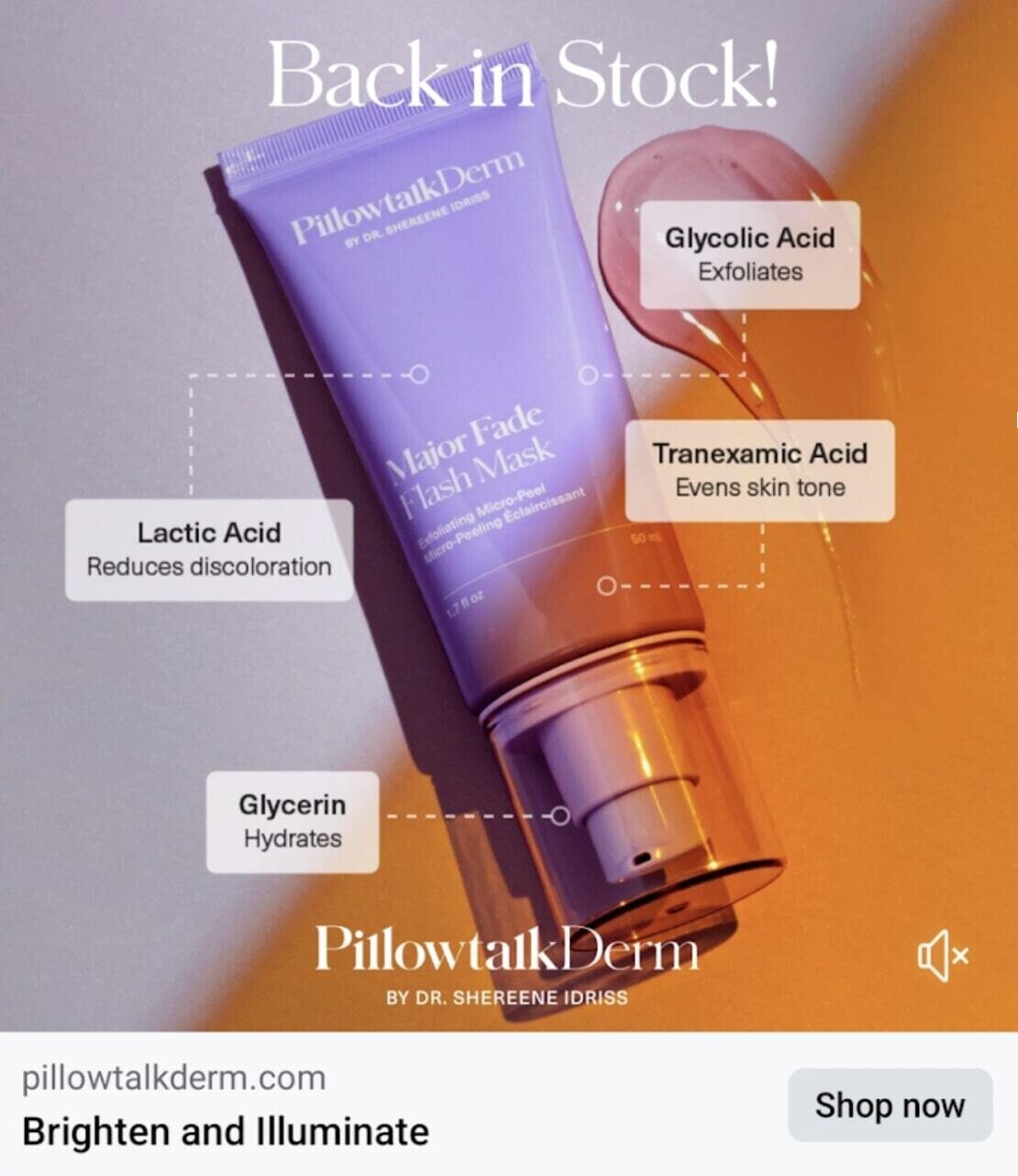 an example of an ad for a mask from PillowtalkDerm