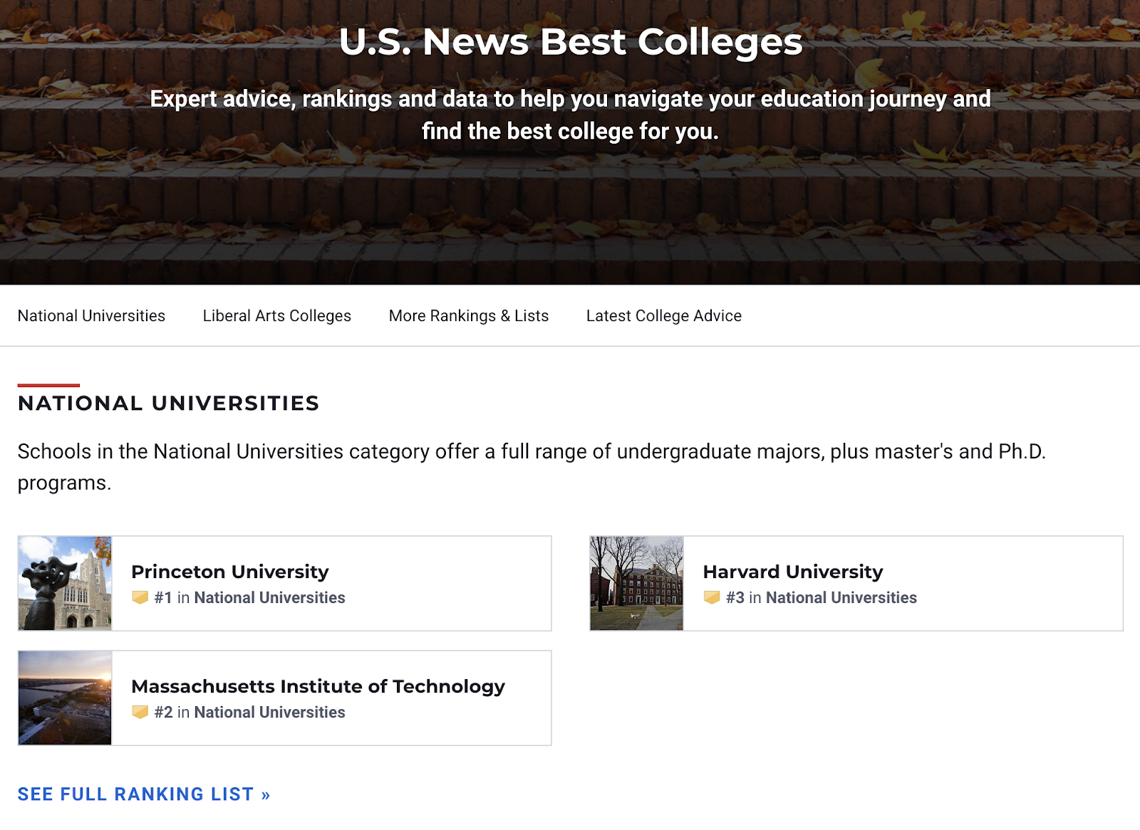 The top national universities list