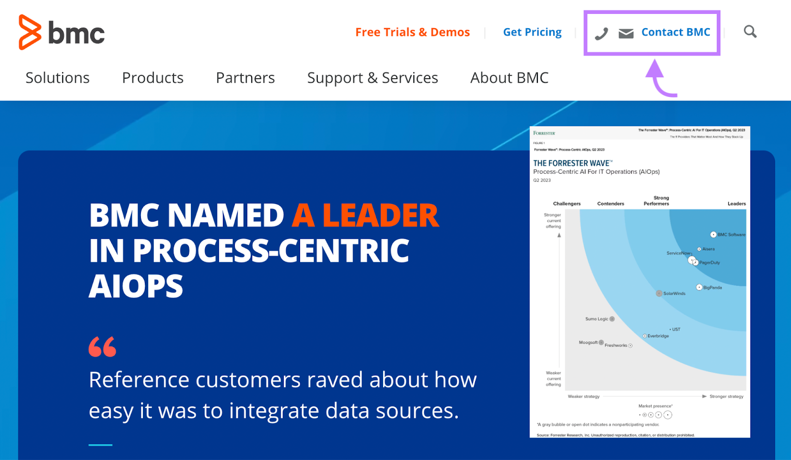 bmc homepage with “Contact BMC” button highlighted