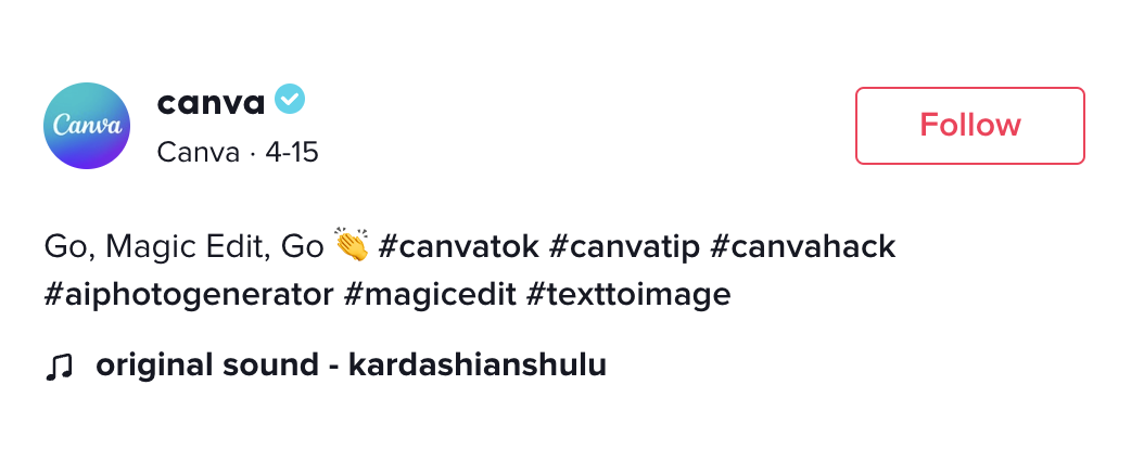 an example of Canva’s use of hashtags