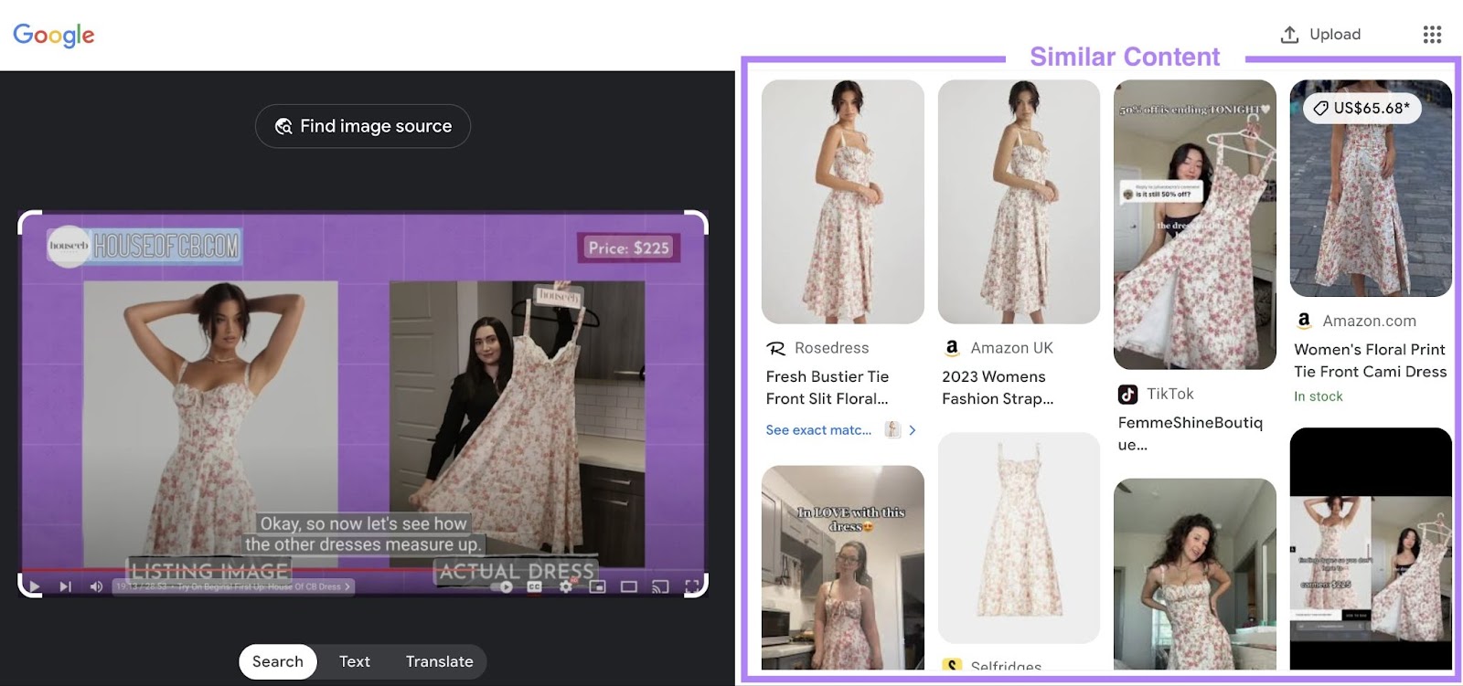Google video search revealing similar content showing same dress as the one in the YouTube video