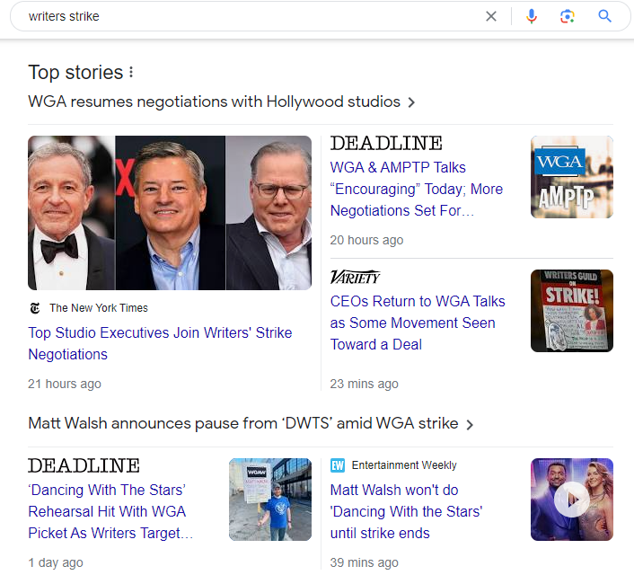 “Top Stories” section on the SERP