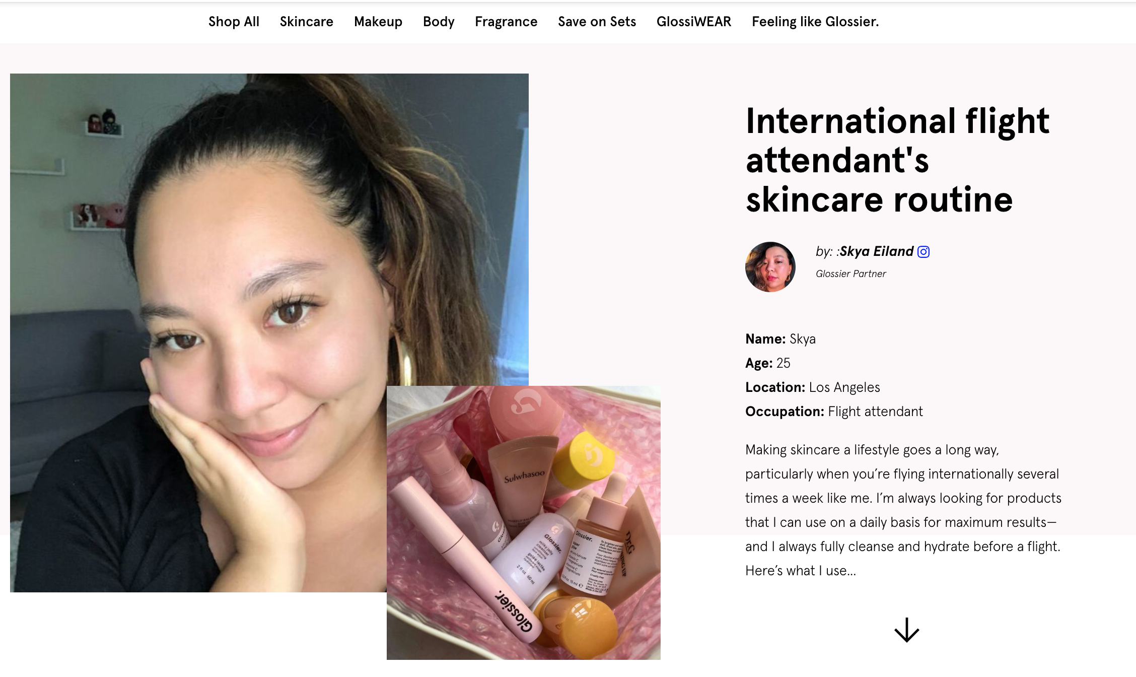 Un exemple de contenu publié par Glossier.com