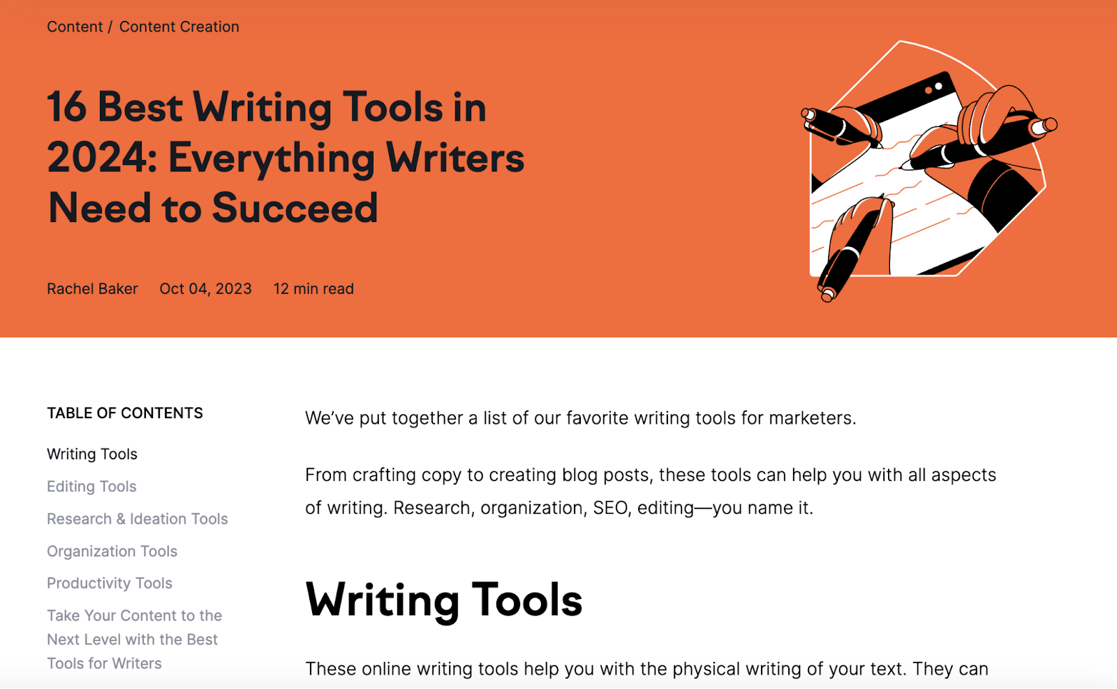 Semrush's blog on 16 best writing tools in 2024