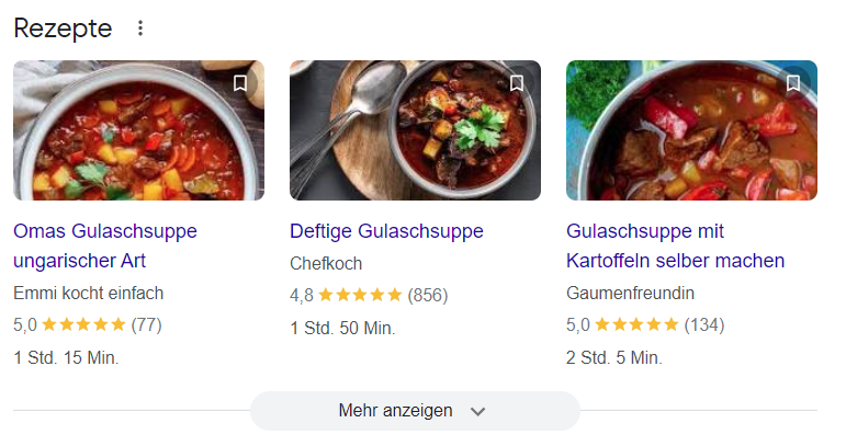 Ein Rezepte-Block im Google-Suchergebnis