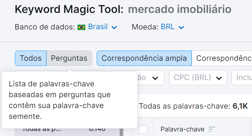 como melhorar seo - keyword magic tool da semrush - filtro perguntas