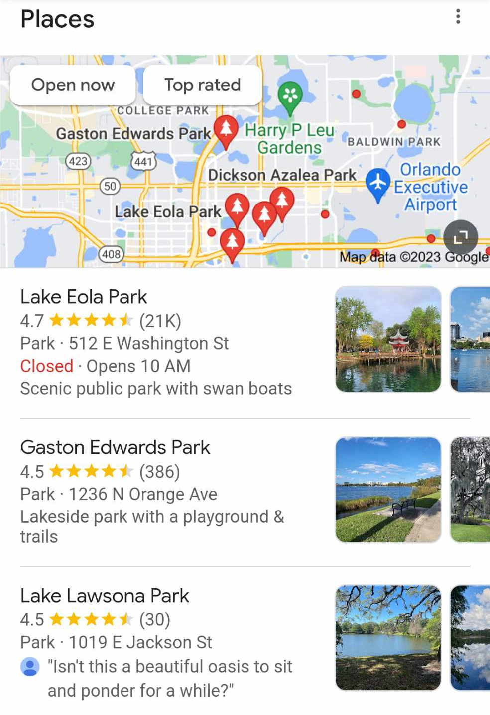 Local pack results on mobile SERP