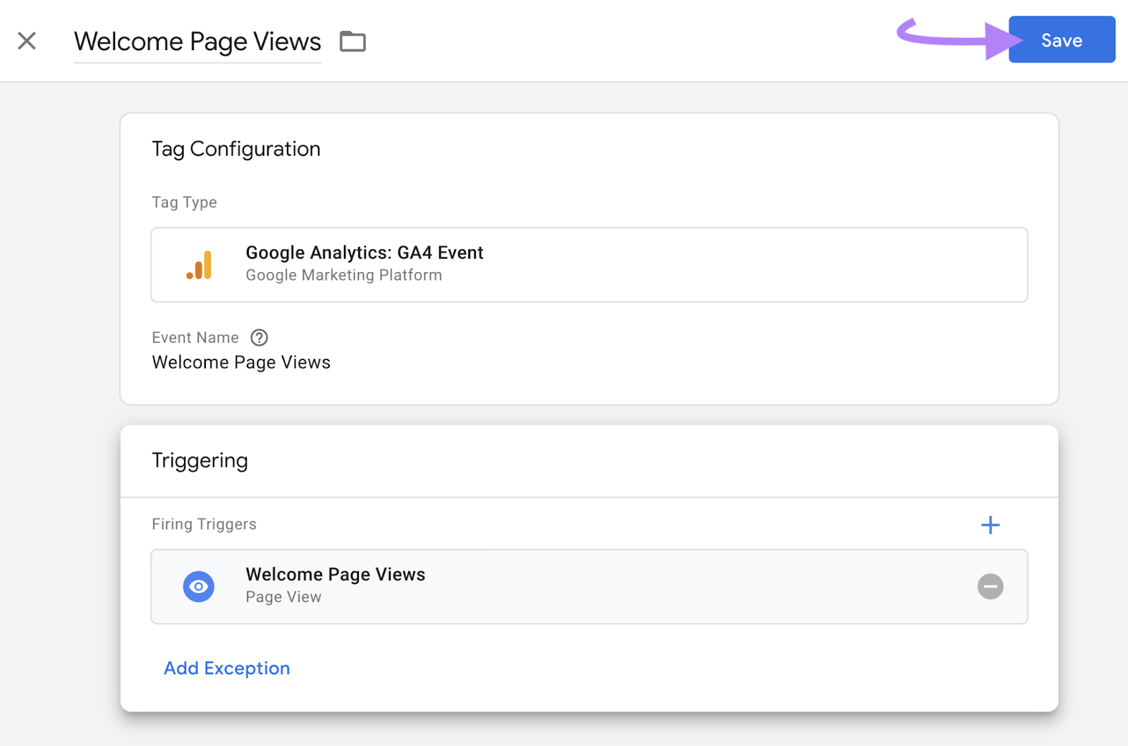 Tela dos módulos "Tag Configuration" e "Triggering"