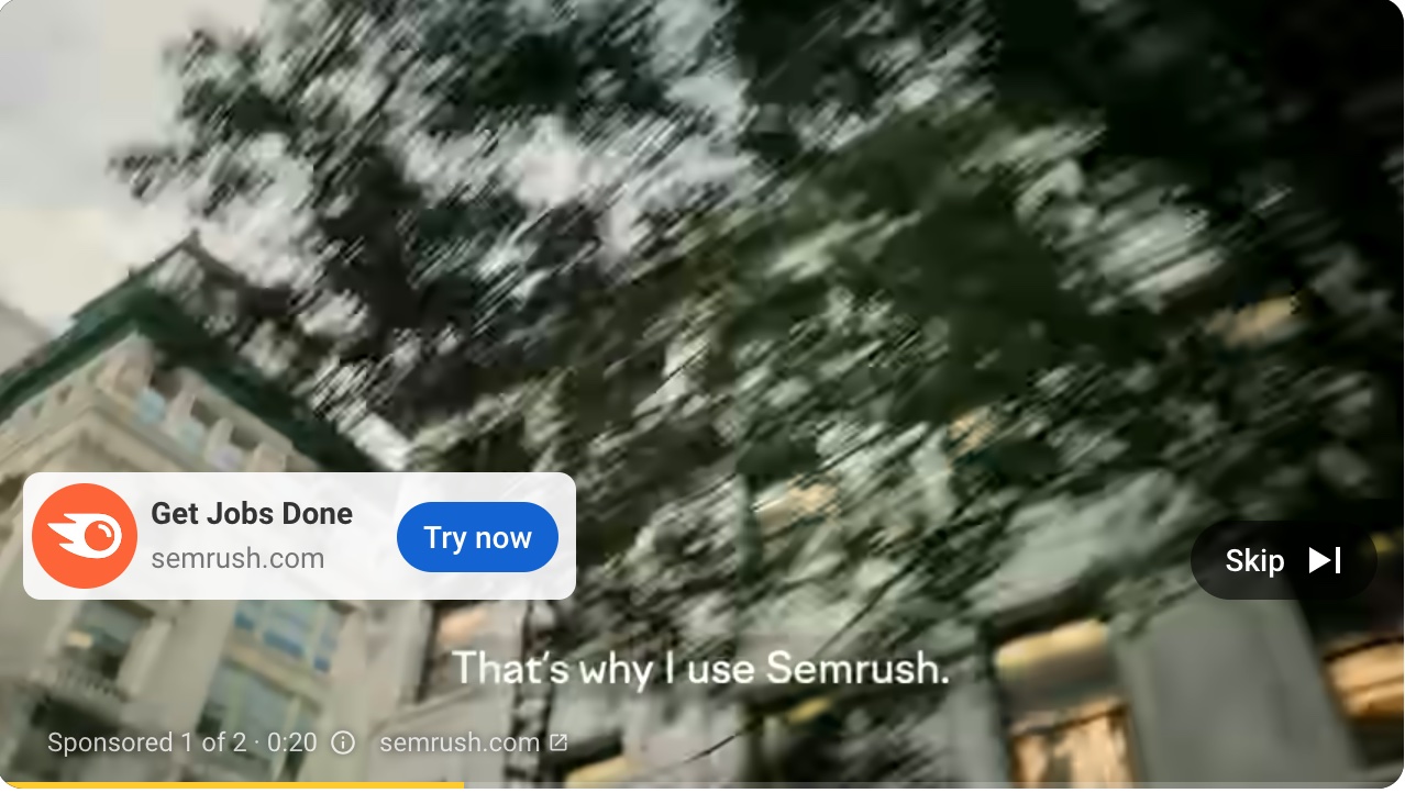 A screenshot from Semrush's YouTube ad