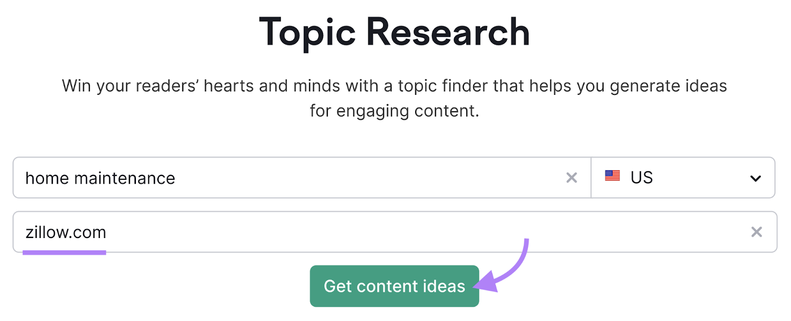 “Get content ideas” button highlighted