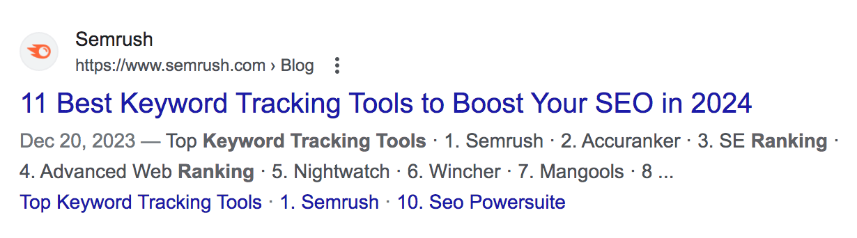 Semrush's blog on best keyword tracking tools on SERP