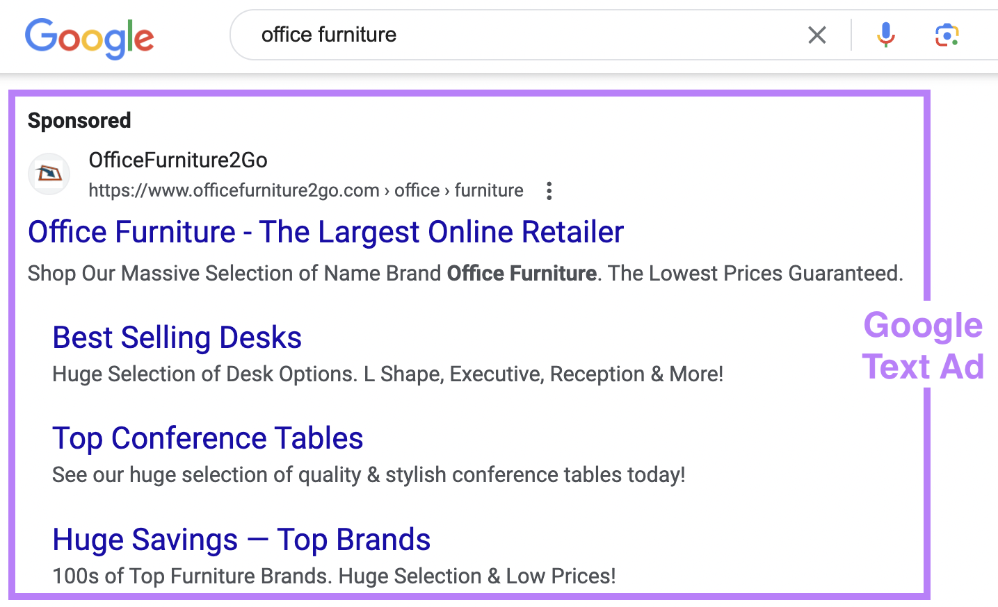 Google text ad example from OfficeFurniture2Go