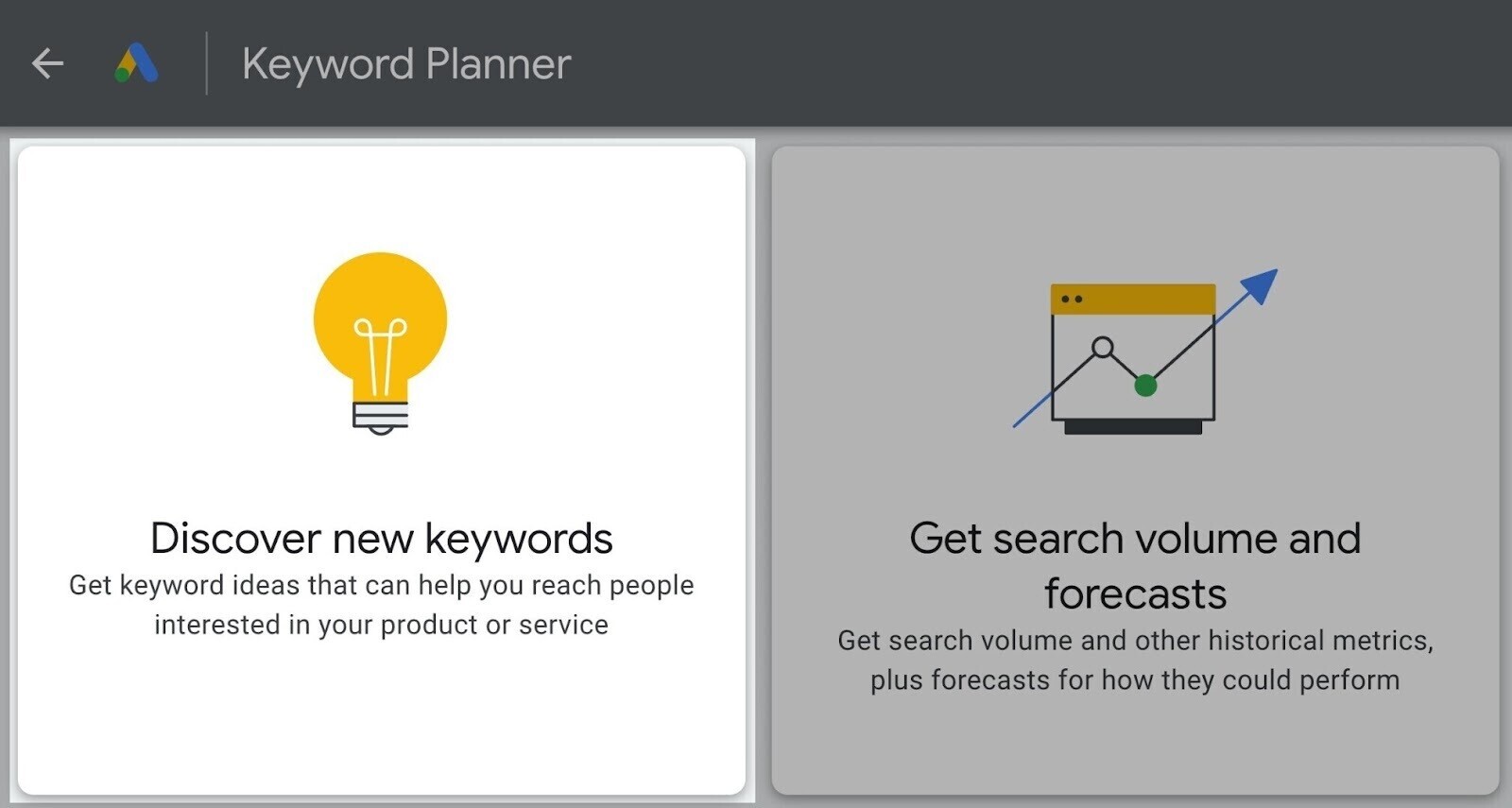 “Discover new keywords” section highlighted in Google Keyword Planner