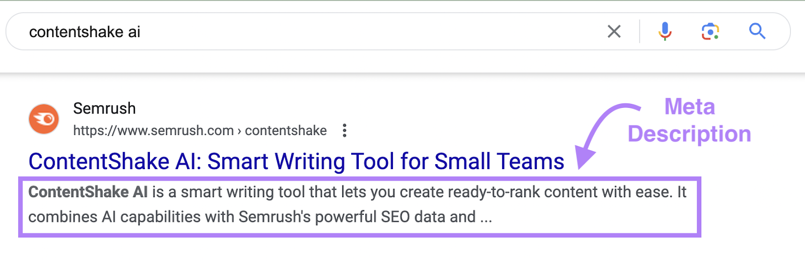 meta statement  for contentshake ai keyword connected  google serp