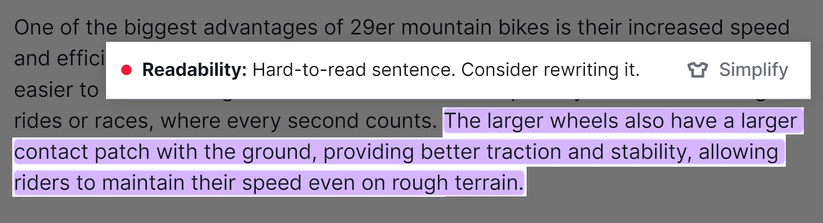 SEO Writing Assistant highlighted a condemnation   that could beryllium  rewritten to heighten  readability