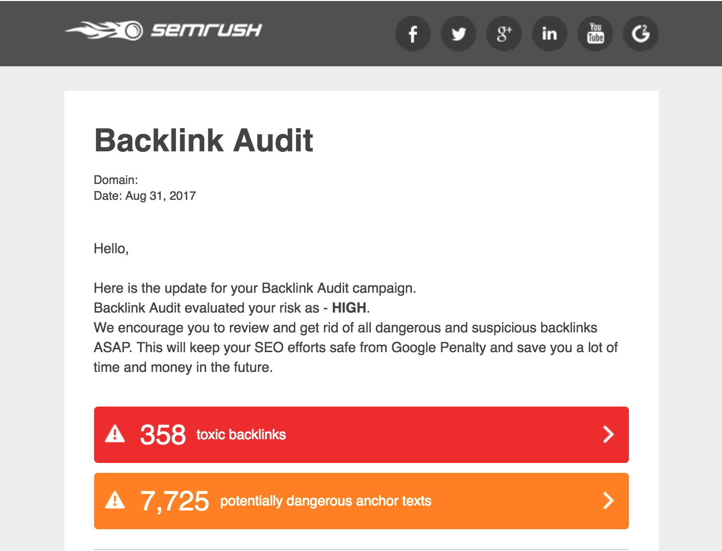 Bandeja de entrada de Backlink audit