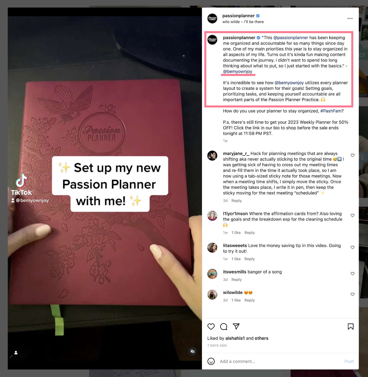 Passion Planner user-generated post on instagram