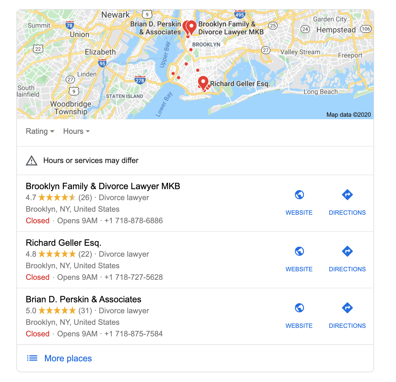 SERP map pack business listing screenshot