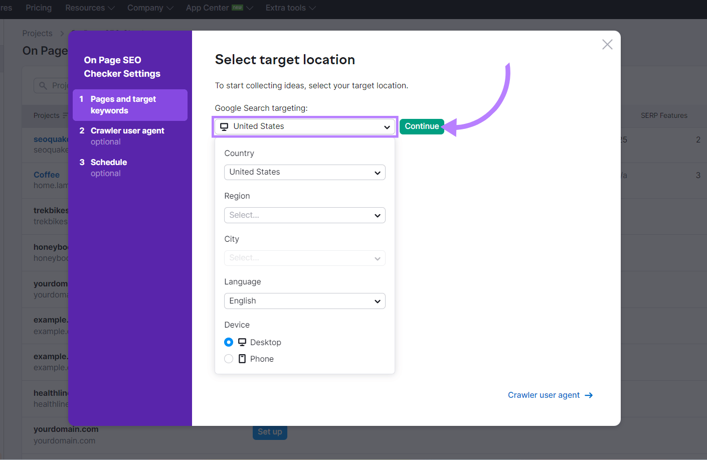 “Select target location” dialog box