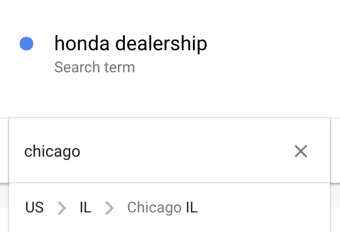 searching for "honda dealership" in chicago