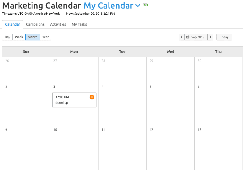 A screenshot of the SEMrush Marketing Calendar