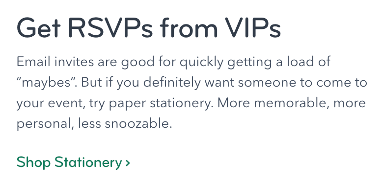 MOO's "Get RSVPs from VIPs" copy