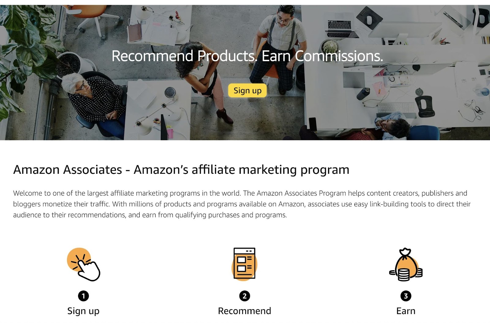 Amazon’s Affiliate Marketing Program landing page