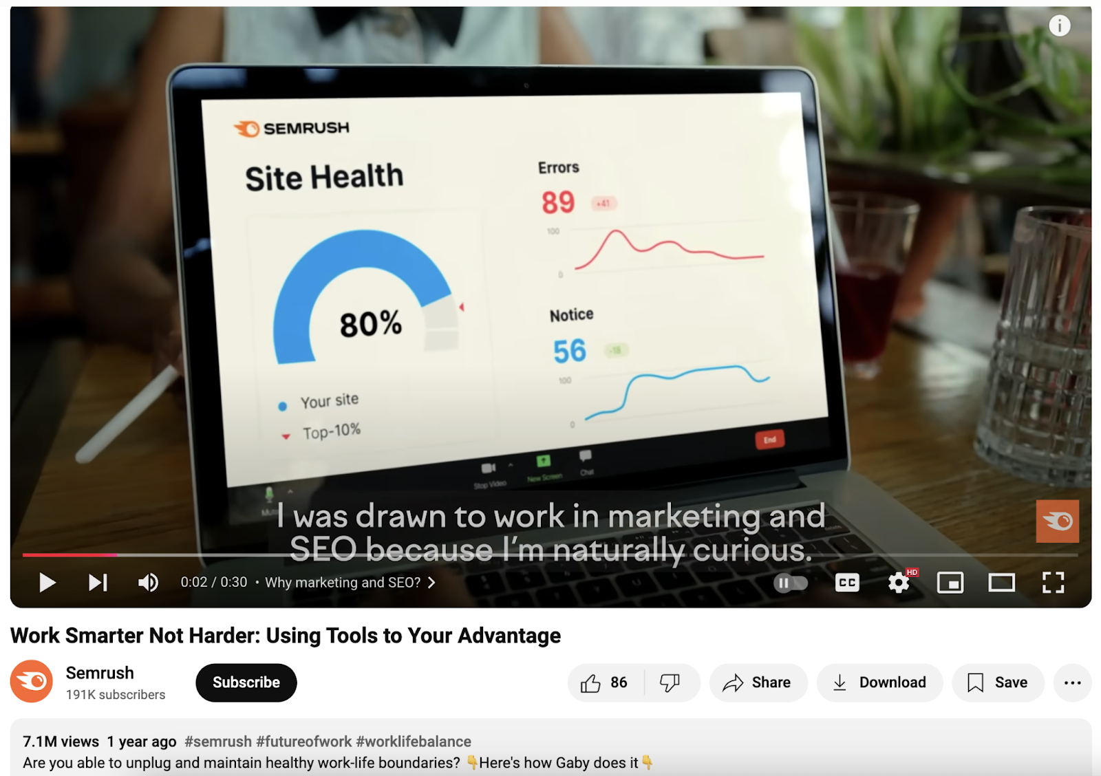 Semrush YouTube video