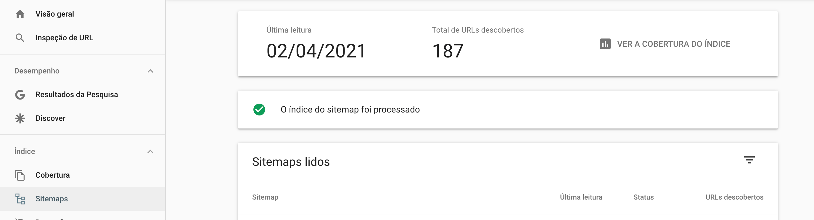 Sitemap no Google Search Console