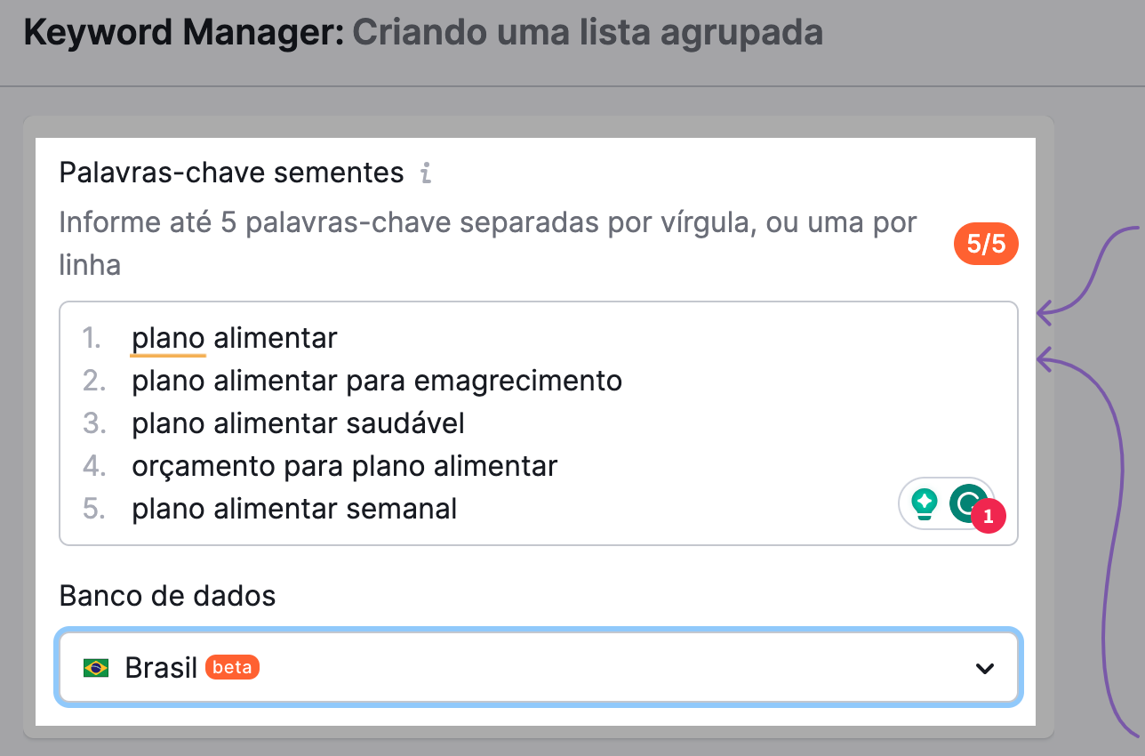 inserir palavras-chave no keyword manager