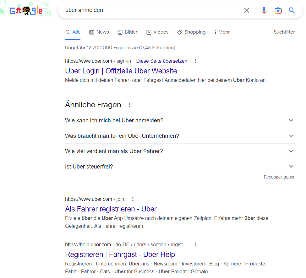 Google-Suche nach Uber anmelden