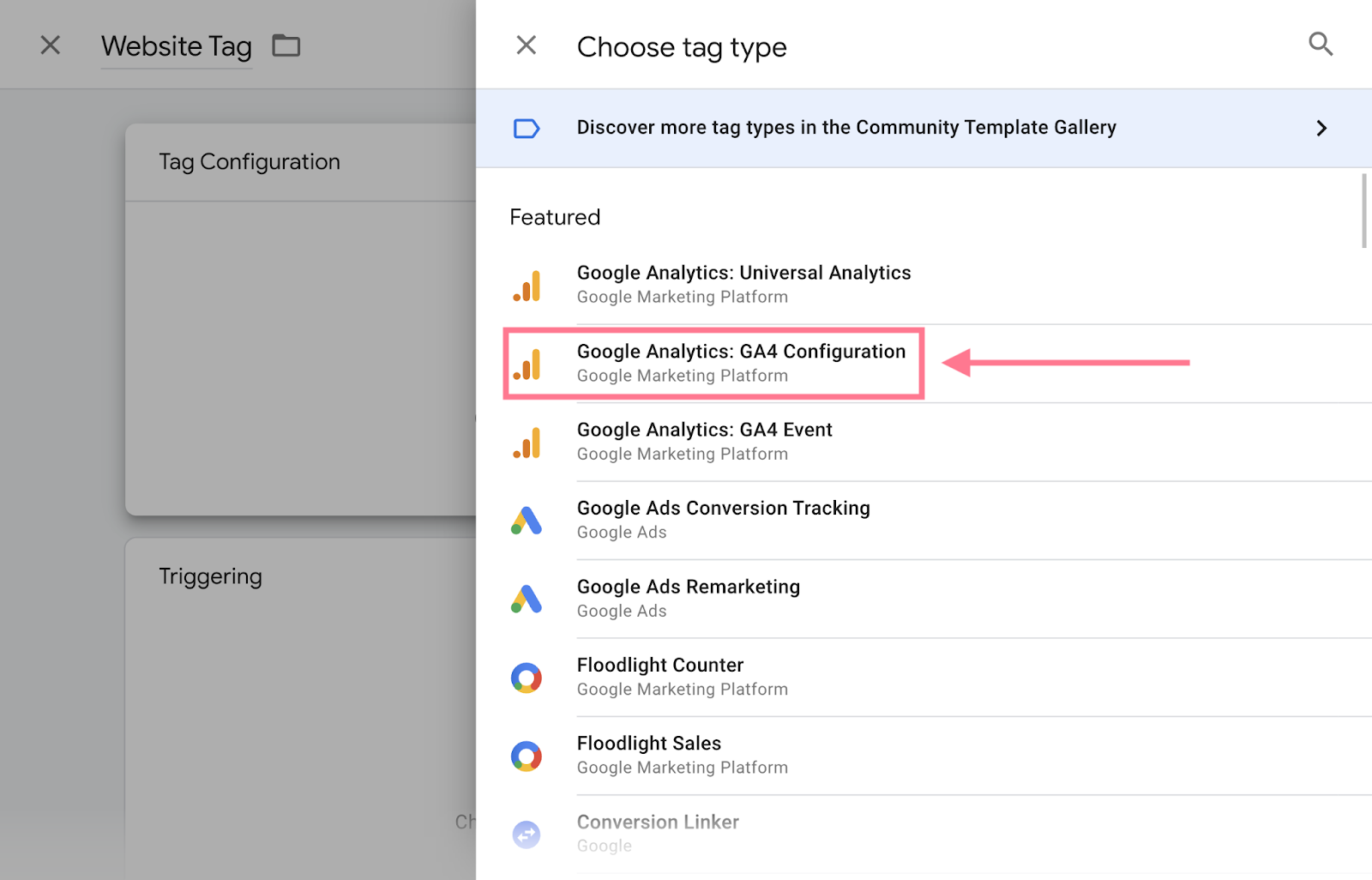 select Google Analytics: GA4 Configuration