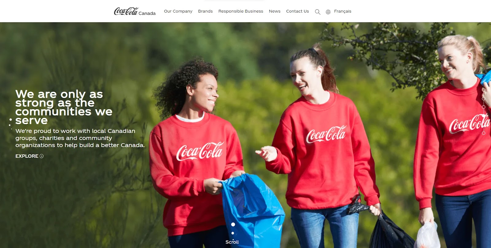 Coca-Cola’s homepage in Canada