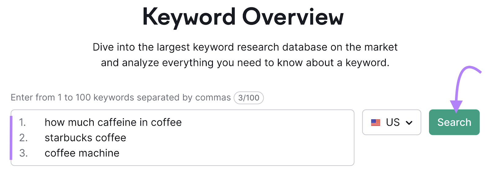 screenshot of Keyword Overview tool search bar