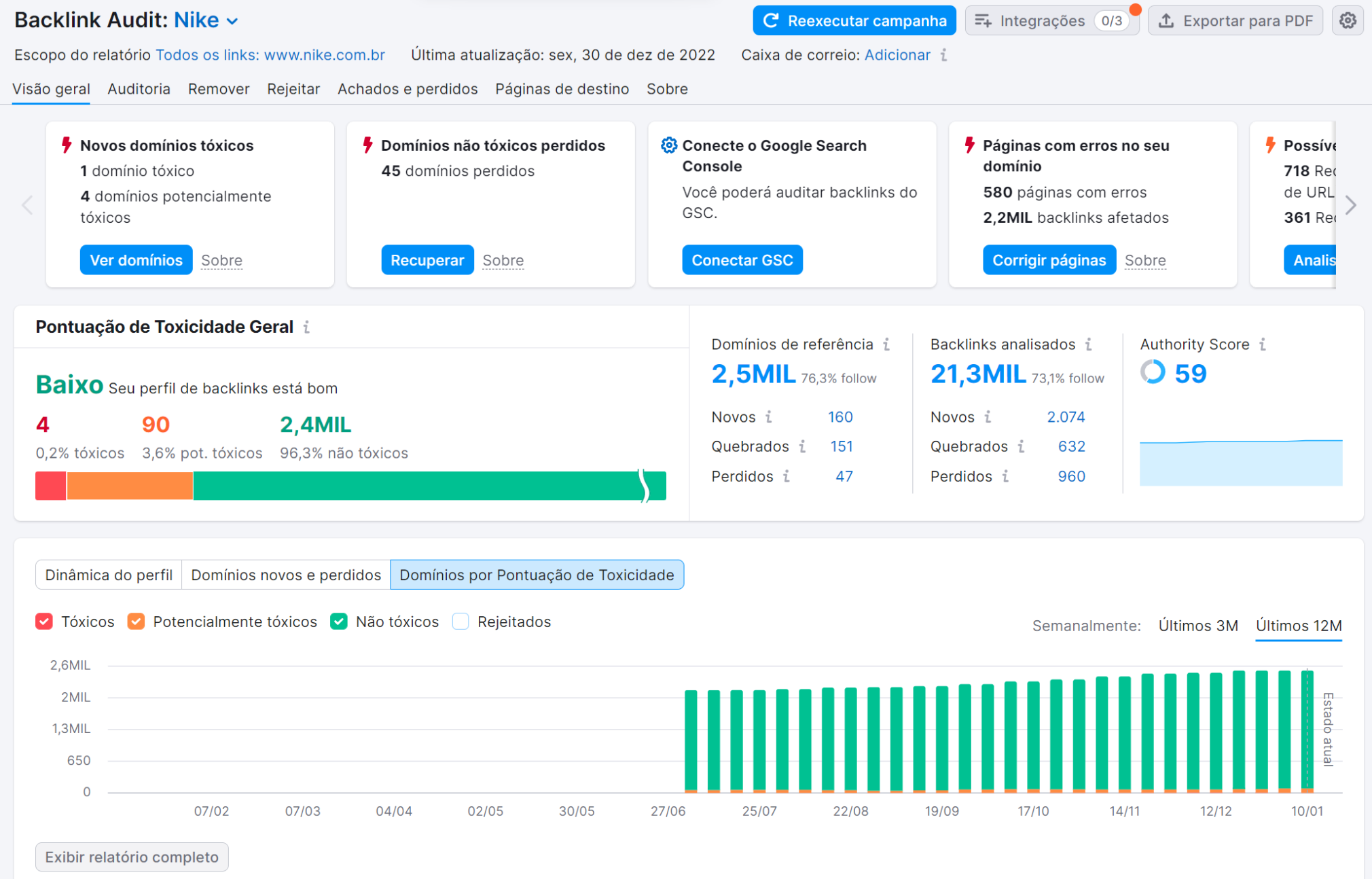 tela inicial Backlink Audit