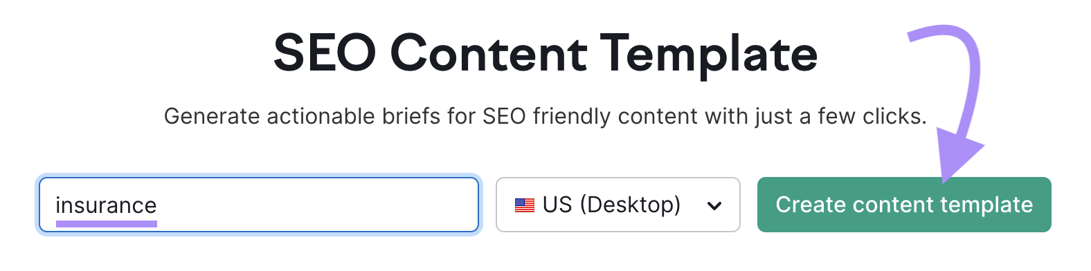 "insurance" entered into the SEO Content Template search bar