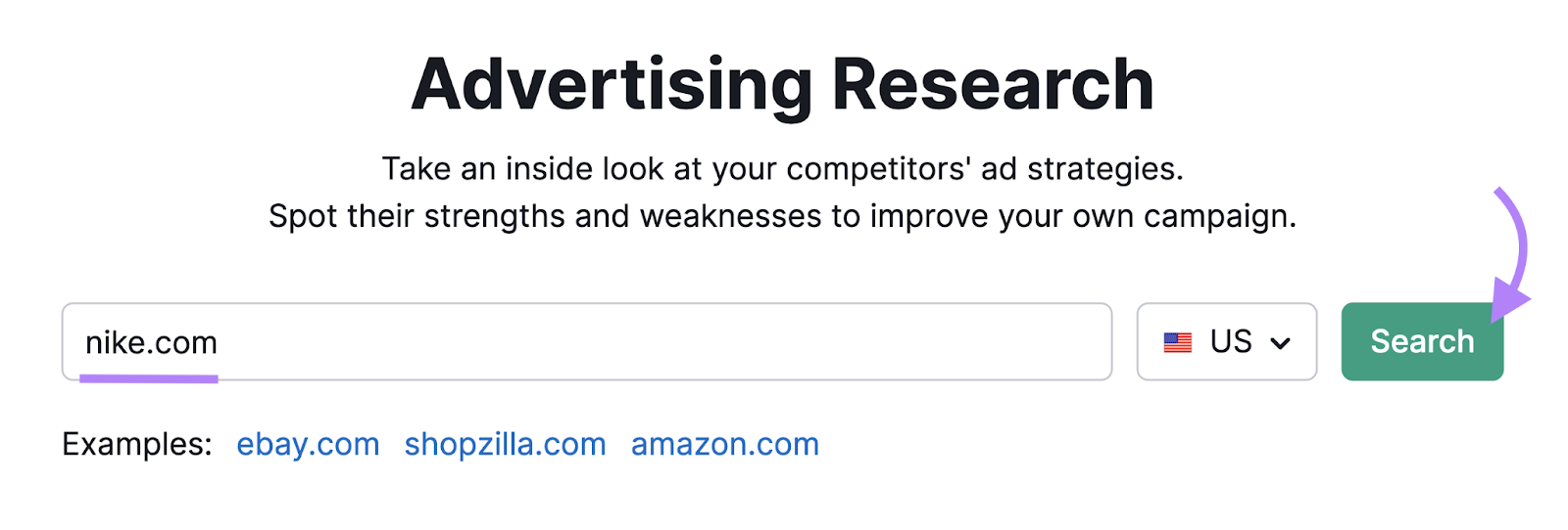 "nike.com" entered into the Advertising Research tool