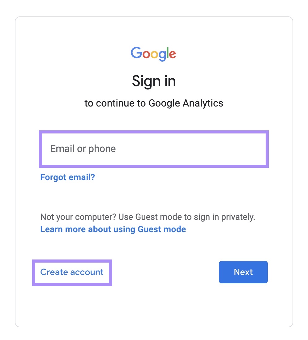 Google Sign in page