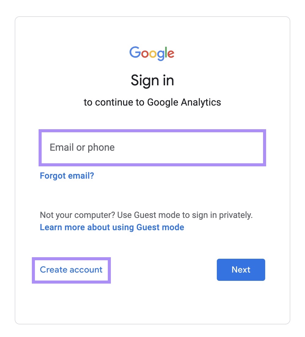 Página de inicio de sesión de Google