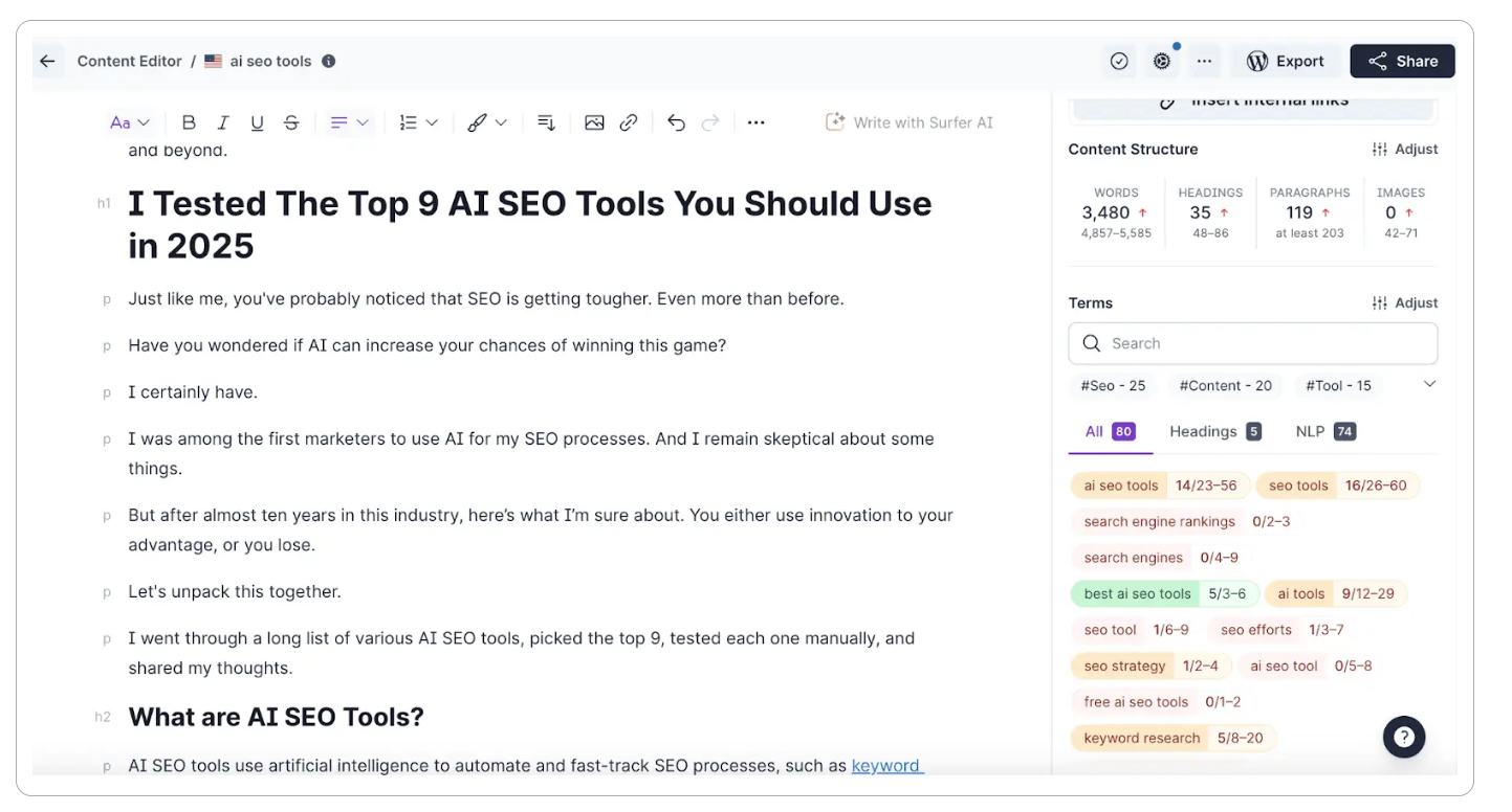 Creating and optimizing content with SurferSEO