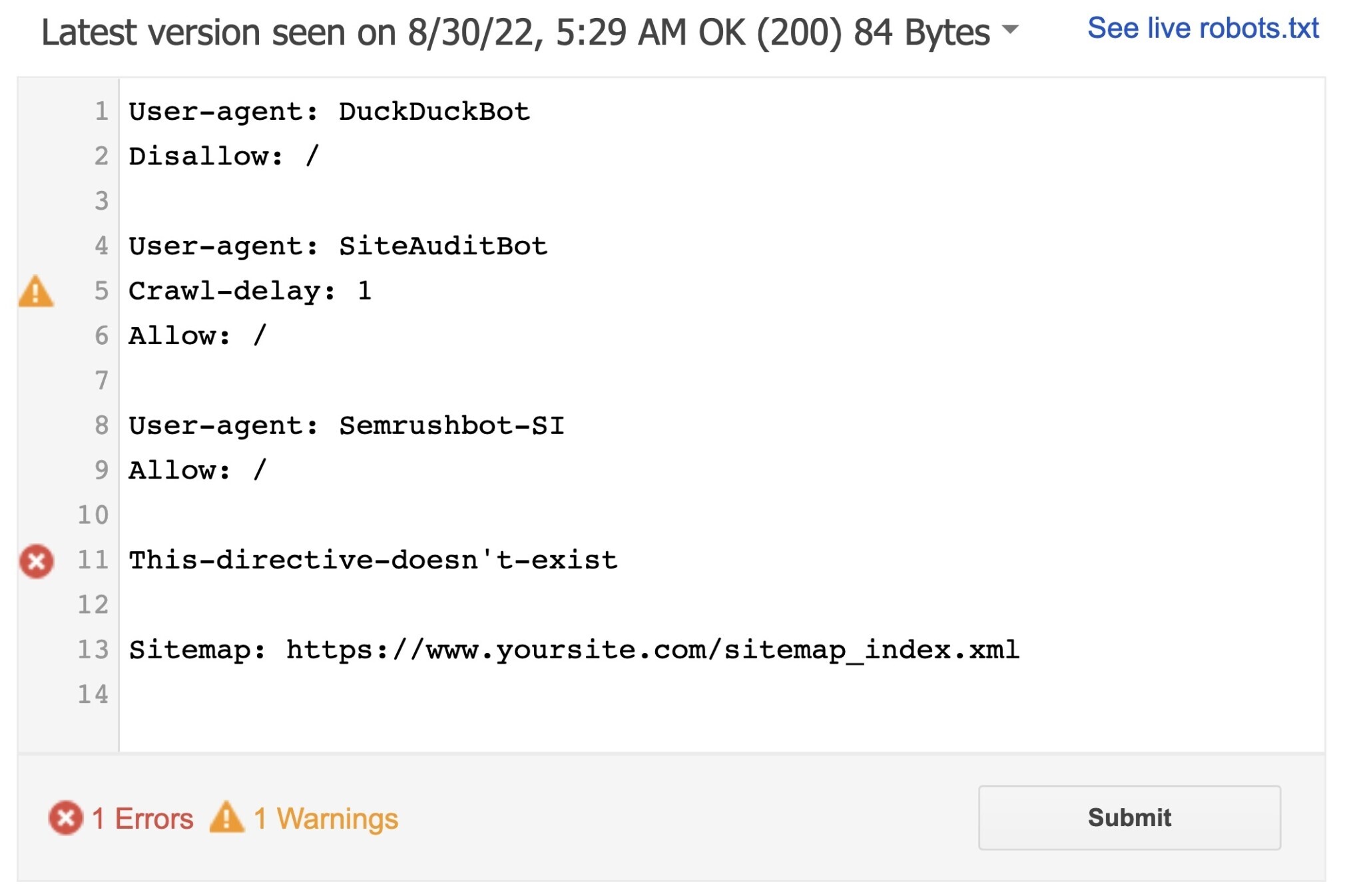 robots.txt errors and warnings